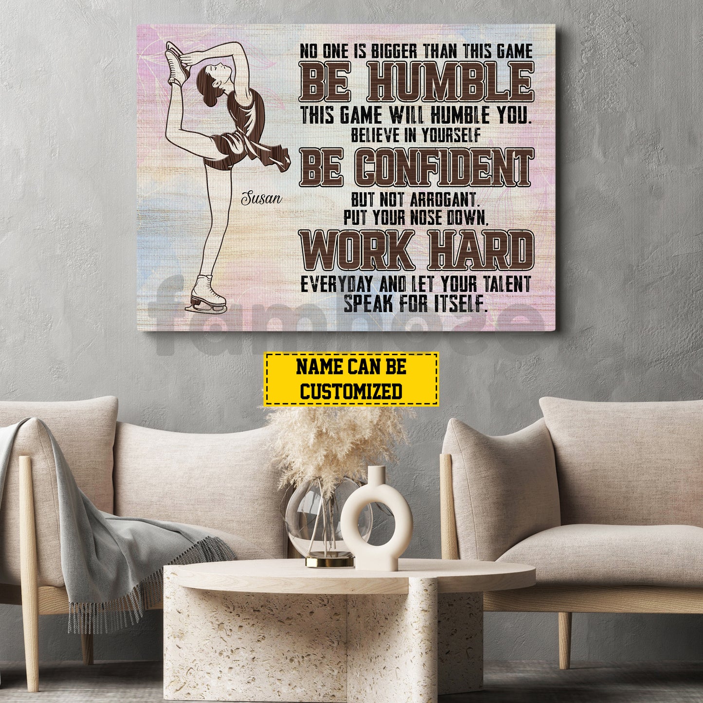 Motivational Personalized Ice Skating Woman Canvas Painting, Be Humble Confident And Work Hard Sport Wall Art Decor, Poster Gift For Ice Skating Lovers