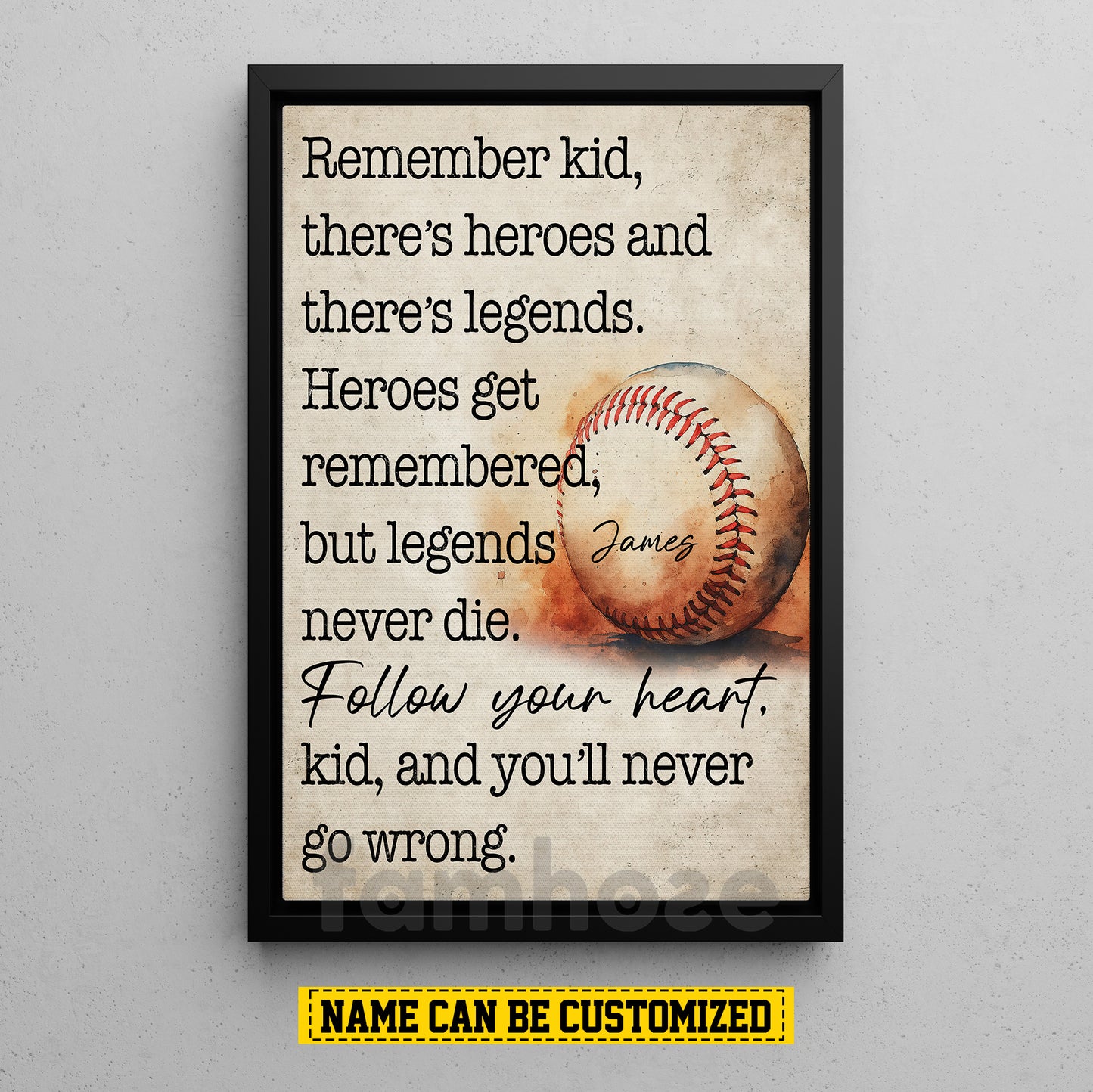 Personalized Baseball Canvas Painting, Heroes Get Remembered But Legends Never Die Sport Wall Art Decor, Poster Gift For Baseball Lovers