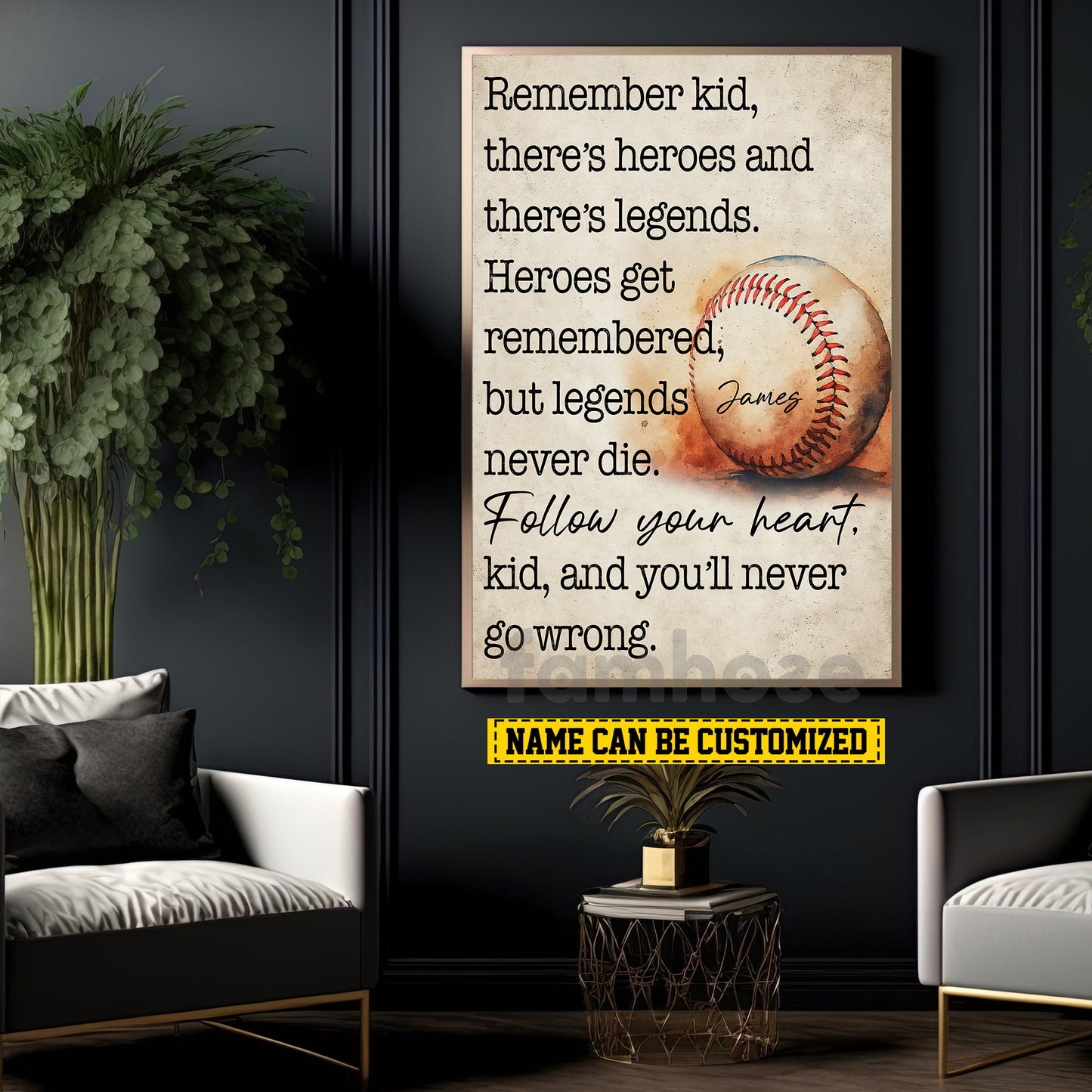 Personalized Baseball Canvas Painting, Heroes Get Remembered But Legends Never Die Sport Wall Art Decor, Poster Gift For Baseball Lovers
