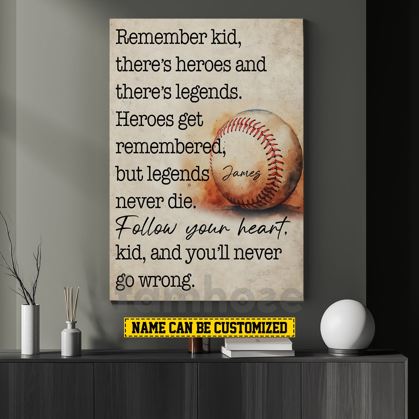 Personalized Baseball Canvas Painting, Heroes Get Remembered But Legends Never Die Sport Wall Art Decor, Poster Gift For Baseball Lovers