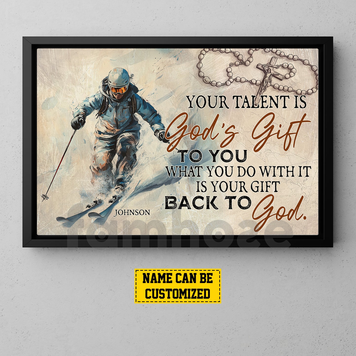 Personalized Skiing God Canvas Painting, Your Talent Is God's Gift Wall Art Decor, Poster Gift For Skiing Lovers, God Lovers