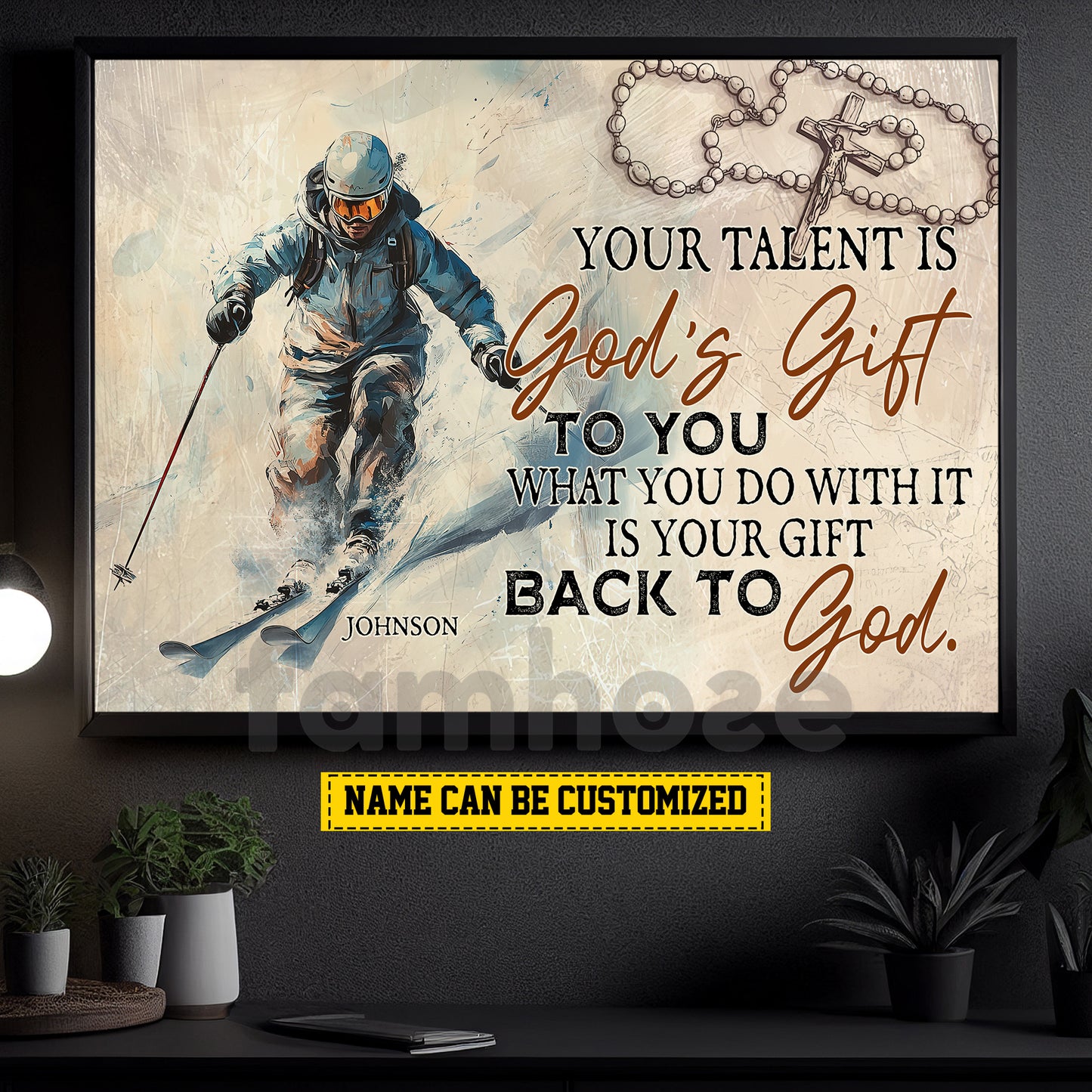 Personalized Skiing God Canvas Painting, Your Talent Is God's Gift Wall Art Decor, Poster Gift For Skiing Lovers, God Lovers
