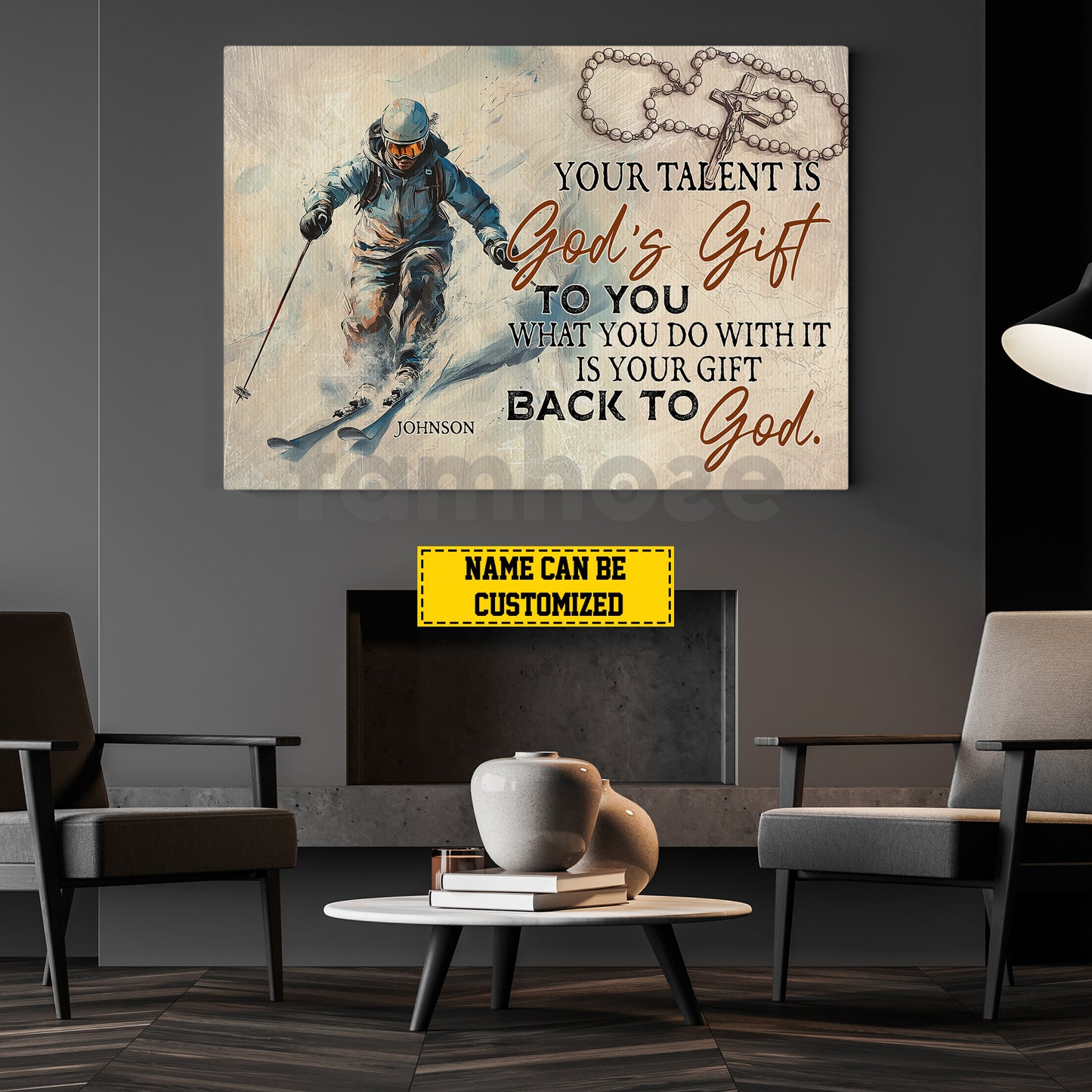 Personalized Skiing God Canvas Painting, Your Talent Is God's Gift Wall Art Decor, Poster Gift For Skiing Lovers, God Lovers