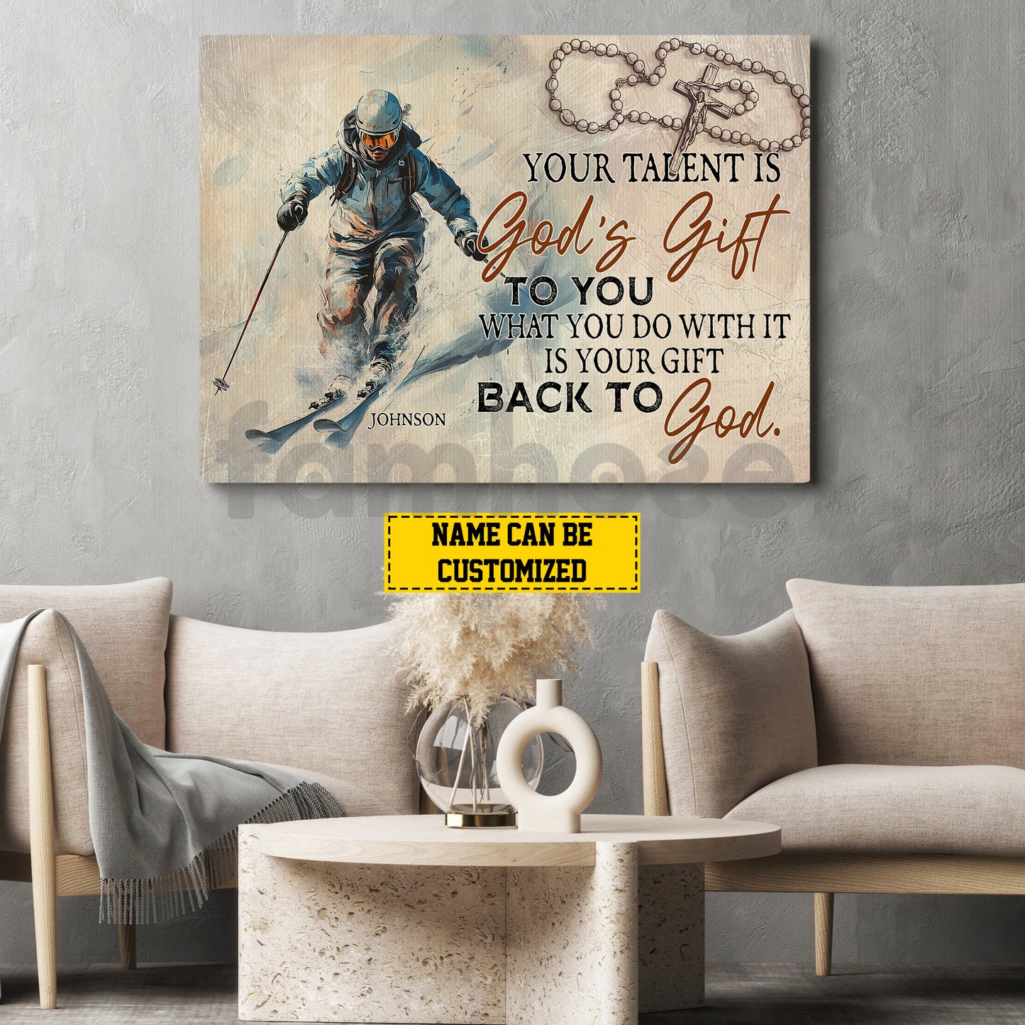 Personalized Skiing God Canvas Painting, Your Talent Is God's Gift Wall Art Decor, Poster Gift For Skiing Lovers, God Lovers