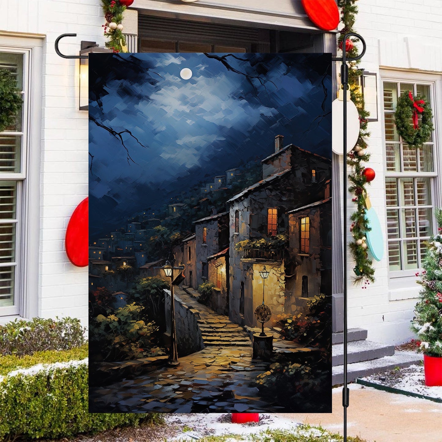 A Cobblestone Journey Through The Old Village, Christmas Garden Flag - House Flag, Christmas Flag Gift Home Decor