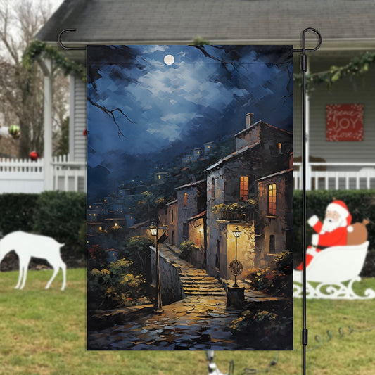 A Cobblestone Journey Through The Old Village, Christmas Garden Flag - House Flag, Christmas Flag Gift Home Decor