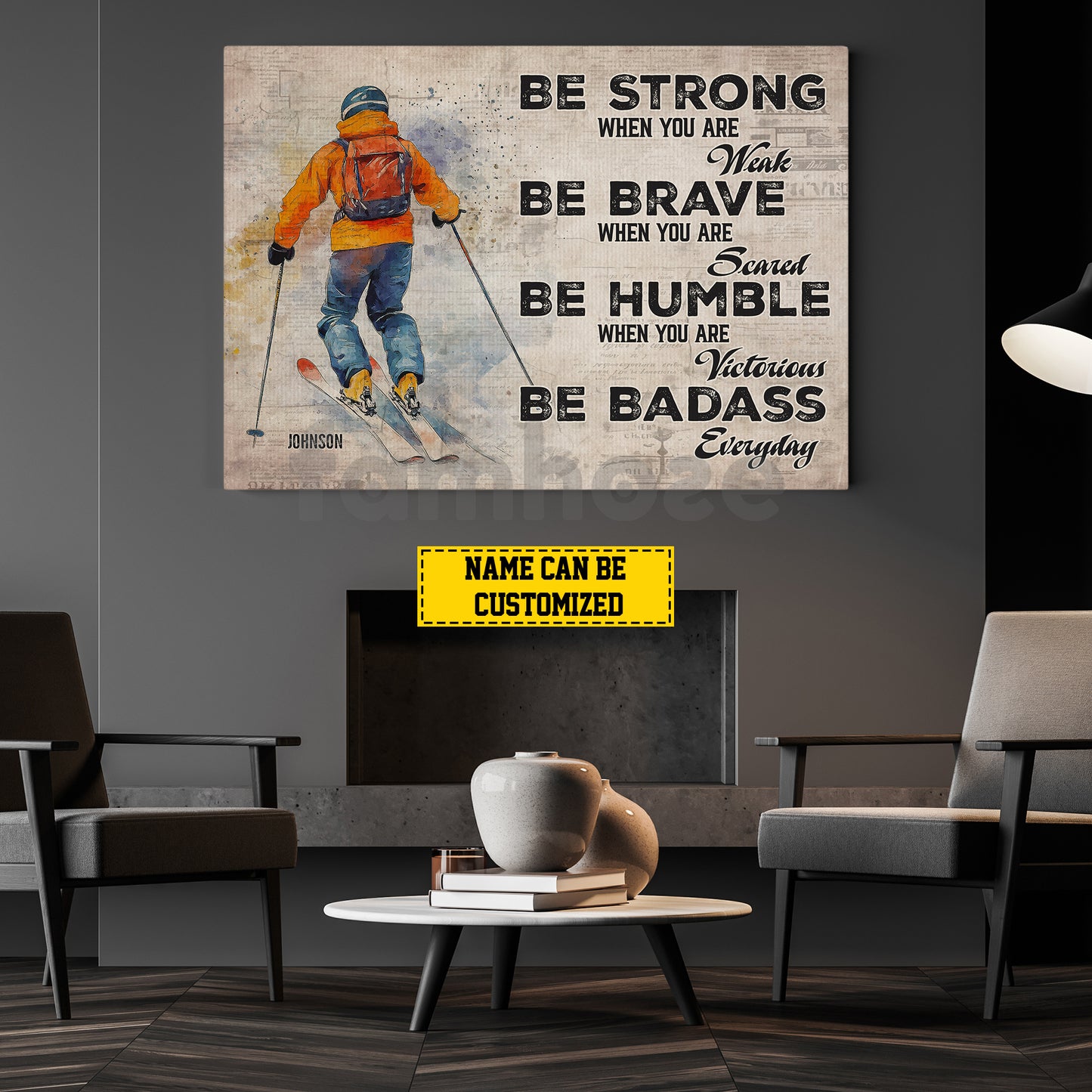 Personalized Skiing Canvas Painting, Be Strong Brave Humble Badass Wall Art Decor, Poster Gift For Skiing Lovers