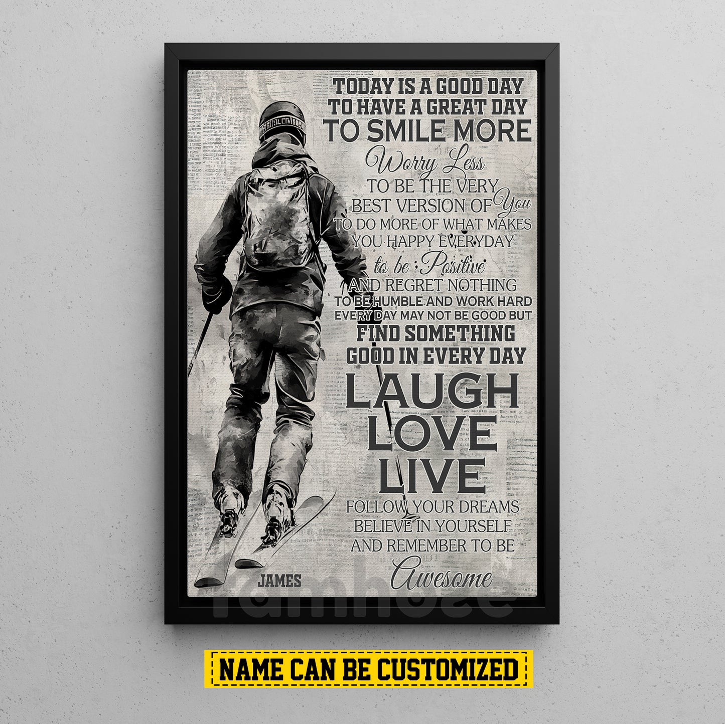 Personalized Skiing Canvas Painting, Laugh Love Live Sport Wall Art Decor, Poster Gift For Skiing Lovers