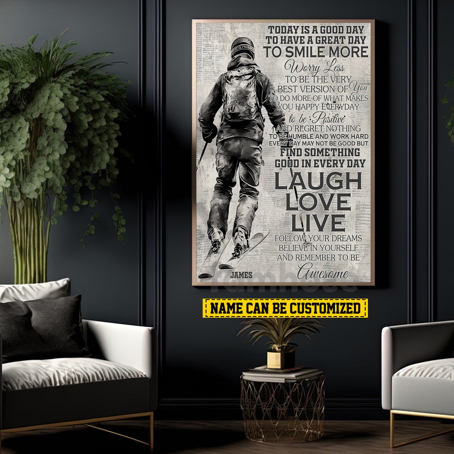 Personalized Skiing Canvas Painting, Laugh Love Live Sport Wall Art Decor, Poster Gift For Skiing Lovers