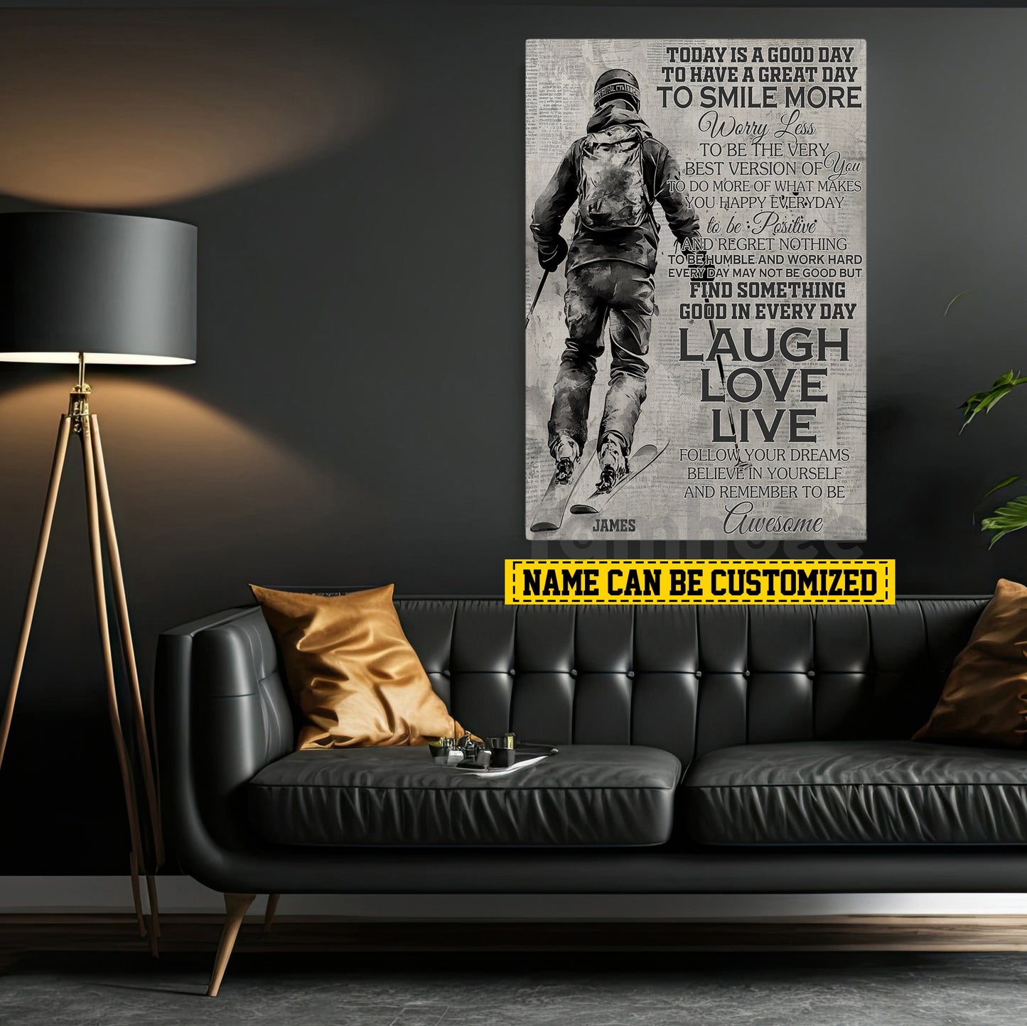 Personalized Skiing Canvas Painting, Laugh Love Live Sport Wall Art Decor, Poster Gift For Skiing Lovers