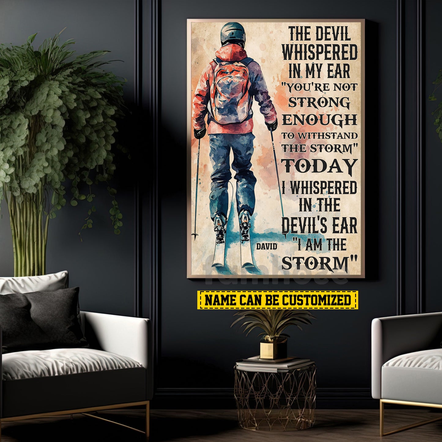 Personalized Skiing Canvas Painting, I Am The Storm Sport Wall Art Decor, Poster Gift For Skiing Lovers