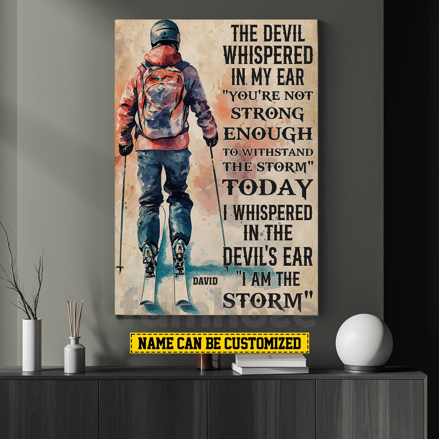 Personalized Skiing Canvas Painting, I Am The Storm Sport Wall Art Decor, Poster Gift For Skiing Lovers