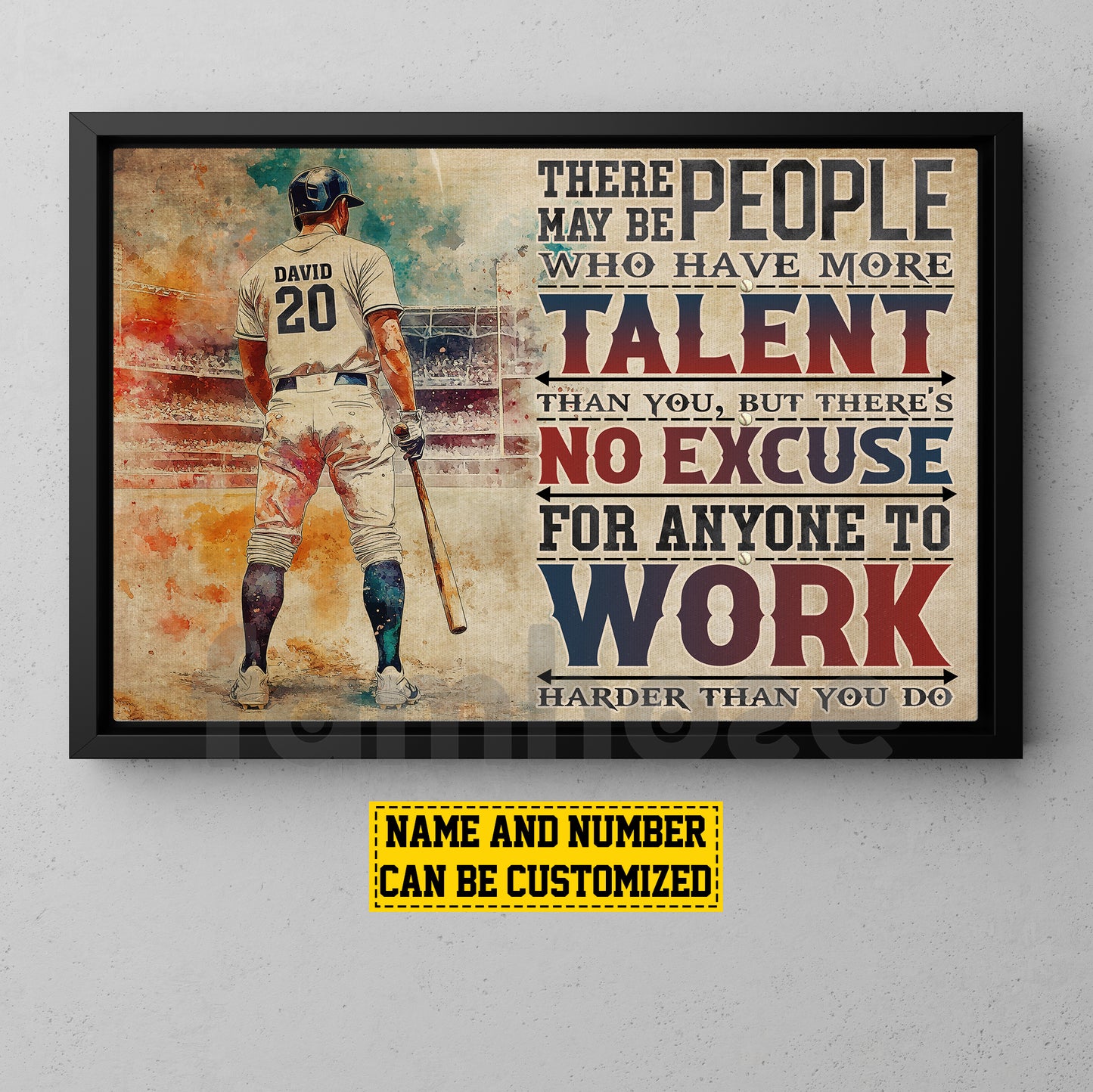 Personalized Baseball Man Canvas Painting, There May Be People Who Have More Talent Than You Sport Wall Art Decor, Poster Gift For Baseball Lovers