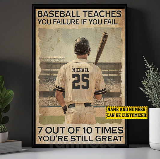 Personalized Baseball Man Canvas Painting, If You Fail 7 Out Of 10 Times You're Still Great Sport Wall Art Decor, Poster Gift For Baseball Lovers