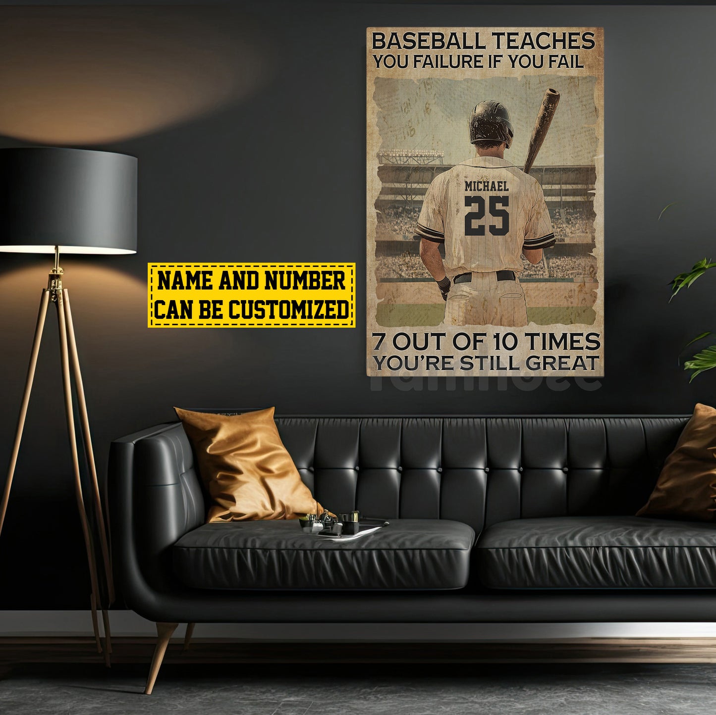 Personalized Baseball Man Canvas Painting, If You Fail 7 Out Of 10 Times You're Still Great Sport Wall Art Decor, Poster Gift For Baseball Lovers