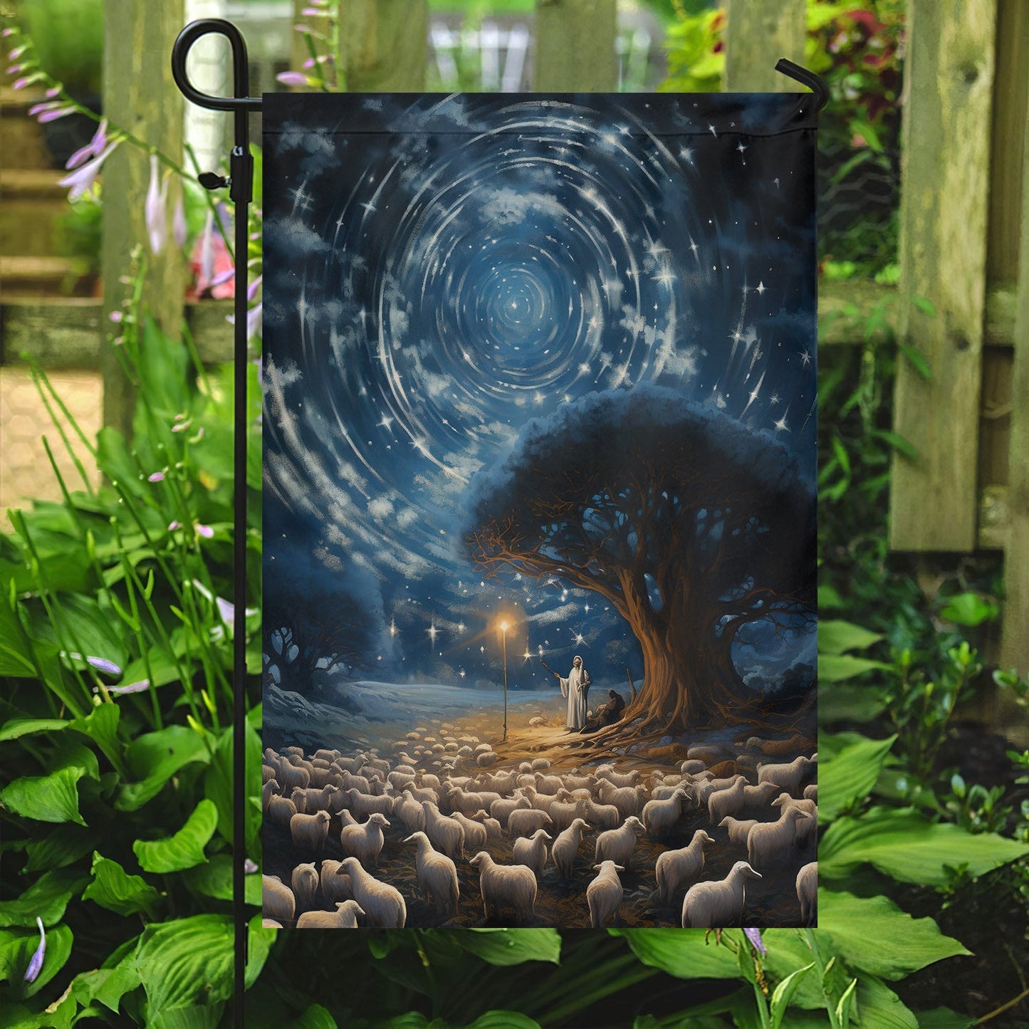 Starry Night Of The Shepherd Christmas Eve's Tranquil Watch, Christmas Garden Flag - House Flag, Christmas Flag Gift For Shepherd Lovers