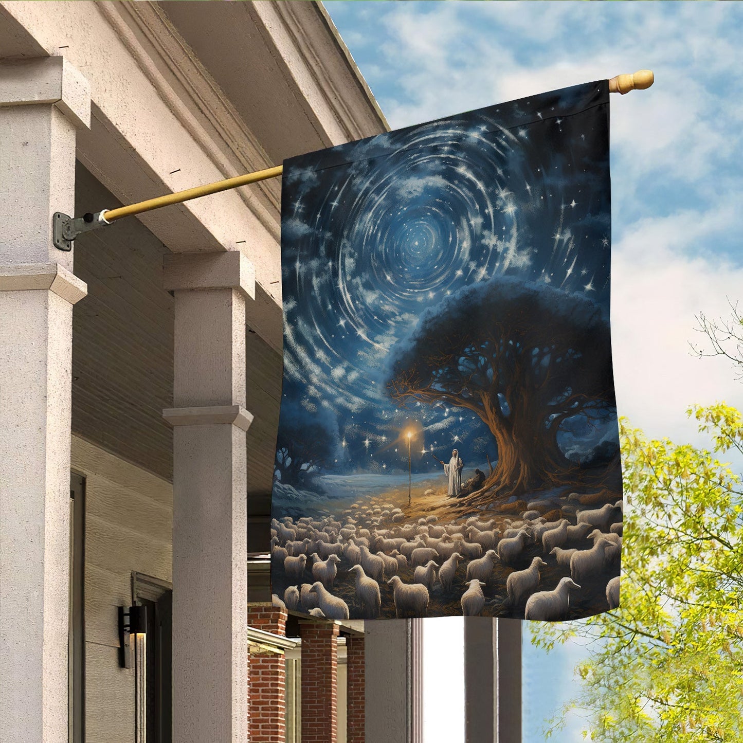 Starry Night Of The Shepherd Christmas Eve's Tranquil Watch, Christmas Garden Flag - House Flag, Christmas Flag Gift For Shepherd Lovers