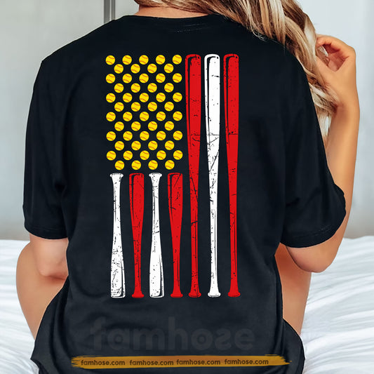 Softball July 4th Backside T-shirt, Softball American Flag Tees Independence Day Gift For Softball Lover