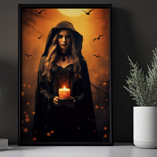 Mystical Witch Hold A Candle Vintage Gothic Wall Art Print - Dark Surreal Mythical Witch Halloween Poster Print Art For Decorating Your Home