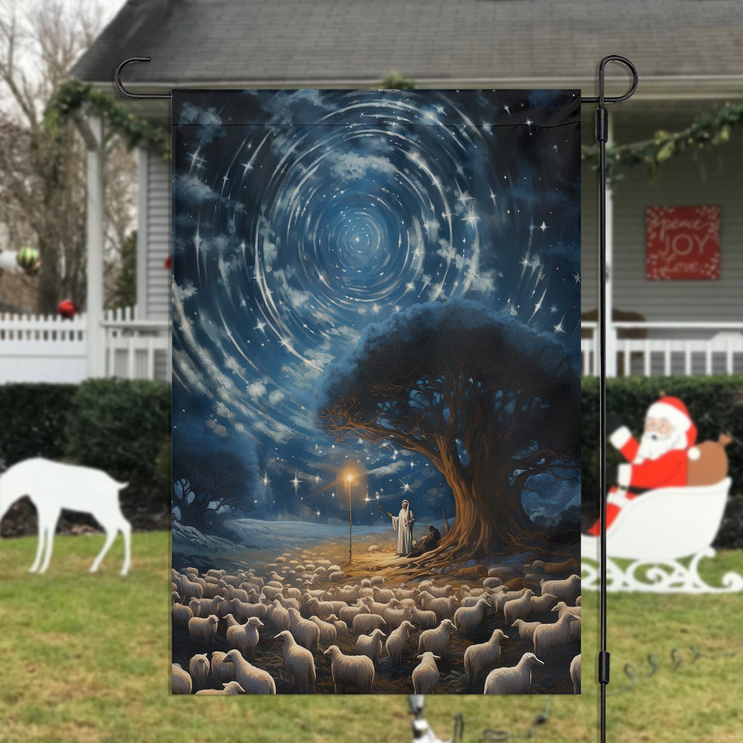 Starry Night Of The Shepherd Christmas Eve's Tranquil Watch, Christmas Garden Flag - House Flag, Christmas Flag Gift For Shepherd Lovers