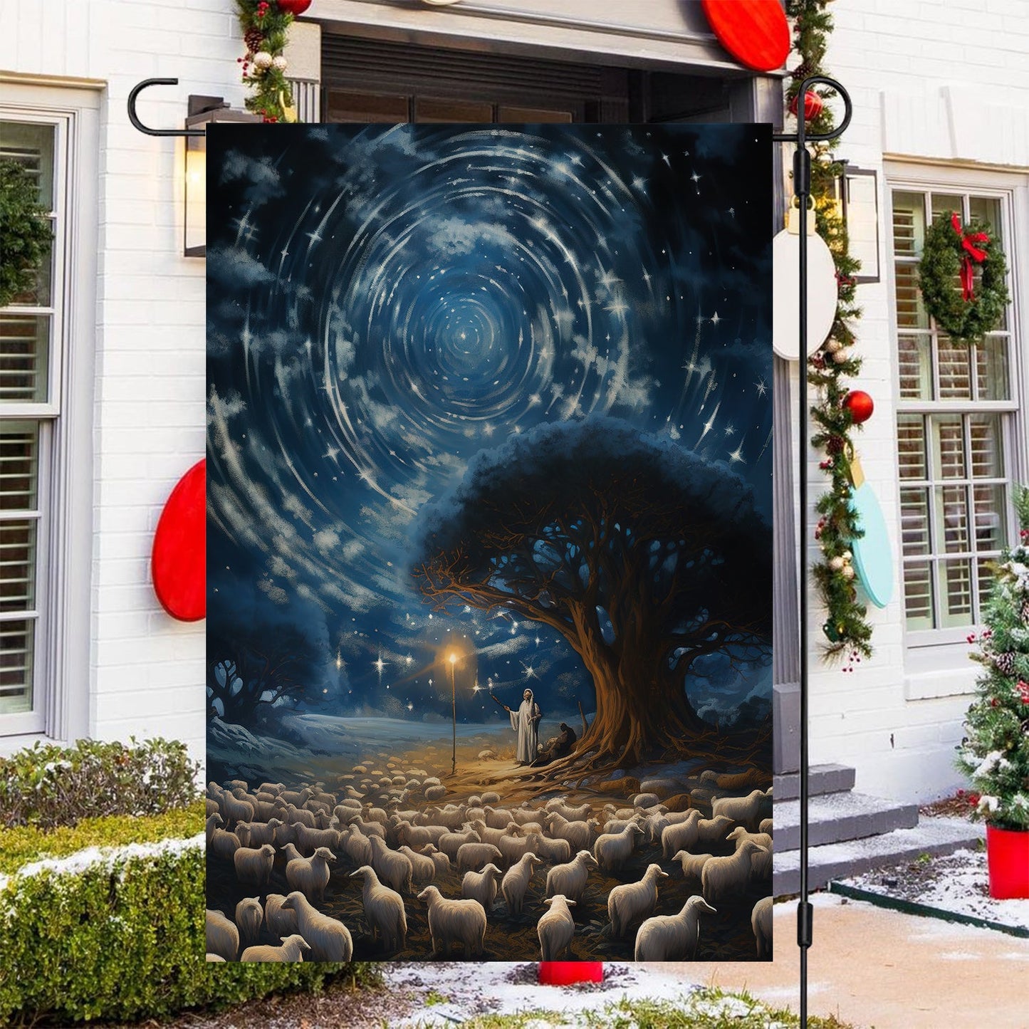 Starry Night Of The Shepherd Christmas Eve's Tranquil Watch, Christmas Garden Flag - House Flag, Christmas Flag Gift For Shepherd Lovers