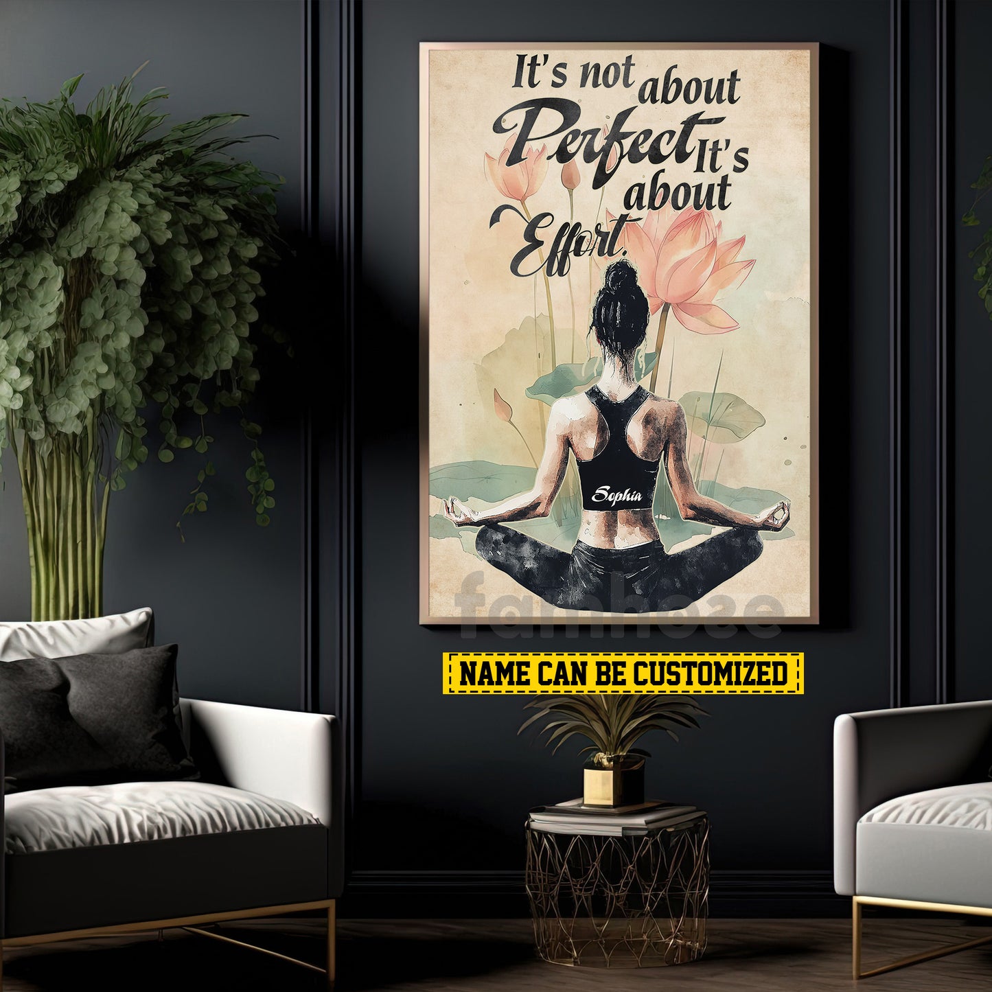 Personalized Yoga Girl Canvas Painting, It’s Not About Perfect It’s About Effort Sport Wall Art Decor, Poster Gift For Yoga Lovers