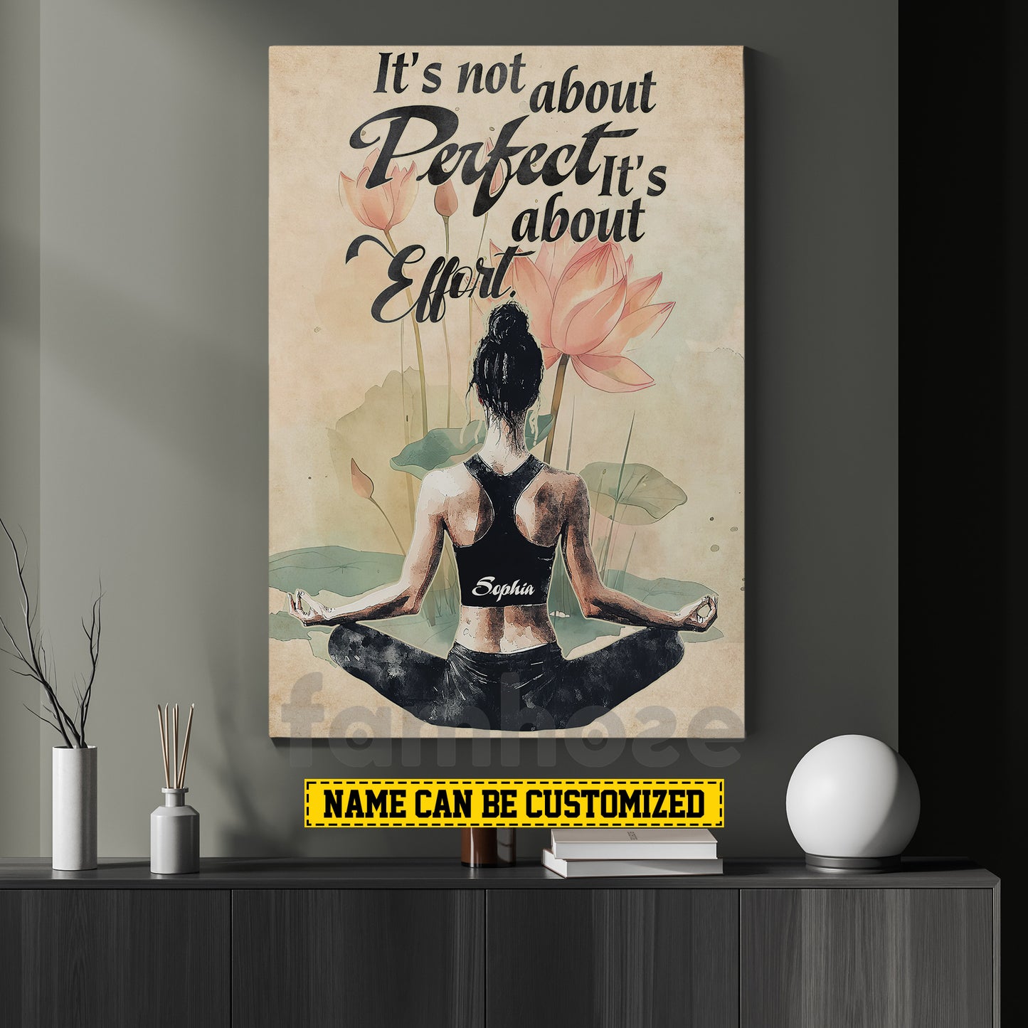 Personalized Yoga Girl Canvas Painting, It’s Not About Perfect It’s About Effort Sport Wall Art Decor, Poster Gift For Yoga Lovers