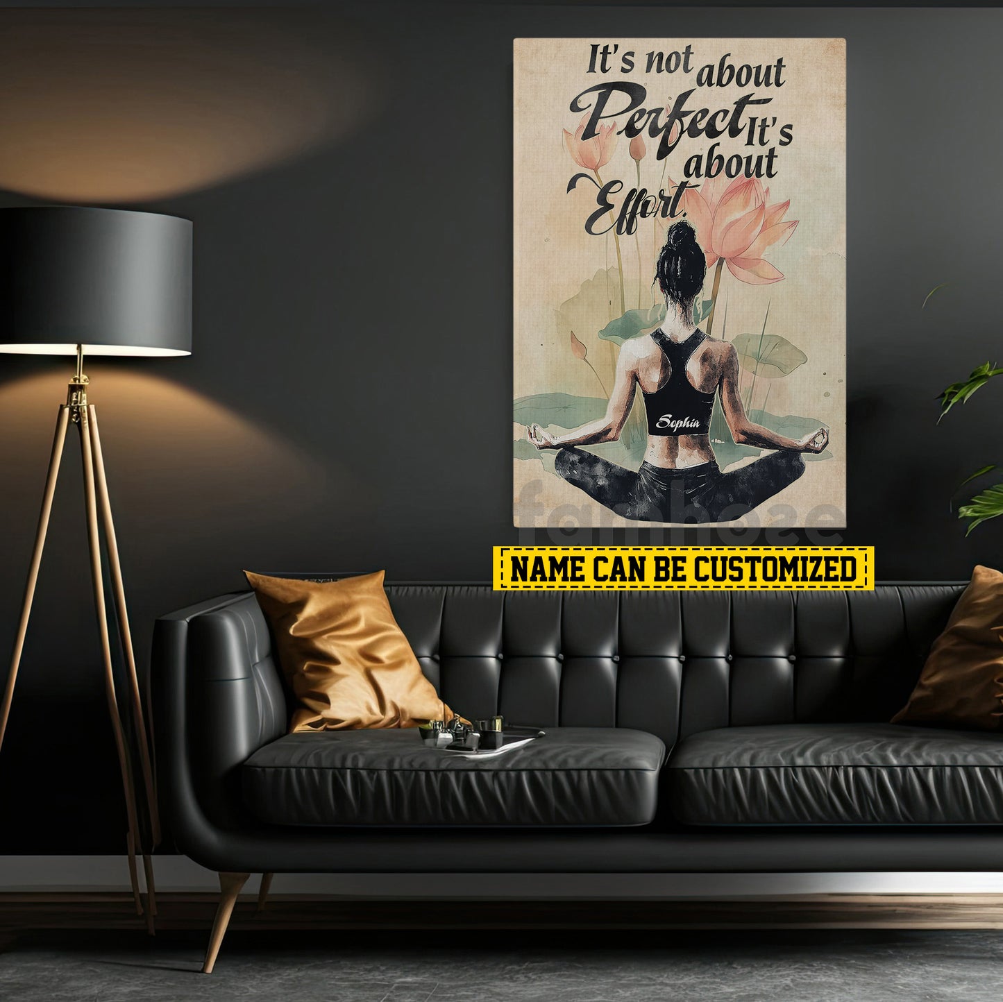 Personalized Yoga Girl Canvas Painting, It’s Not About Perfect It’s About Effort Sport Wall Art Decor, Poster Gift For Yoga Lovers