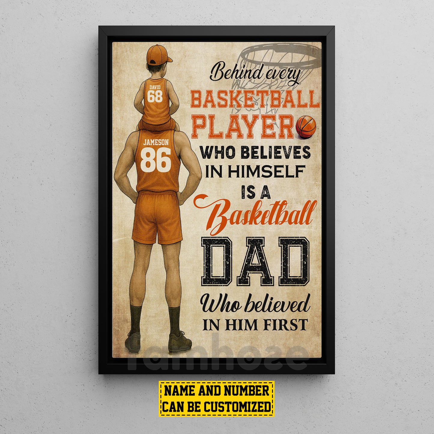 Personalized Basketball Dad Son Canvas Painting, Behind Every Basketball Player, Sports Wall Art Decor, Father's Day Poster Gift For Basketball Lovers, Basketball Players