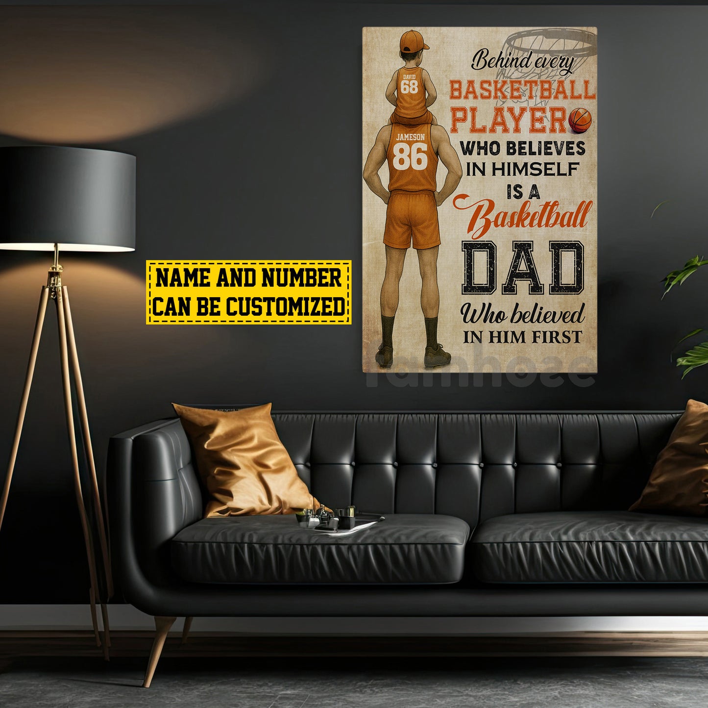 Personalized Basketball Dad Son Canvas Painting, Behind Every Basketball Player, Sports Wall Art Decor, Father's Day Poster Gift For Basketball Lovers, Basketball Players