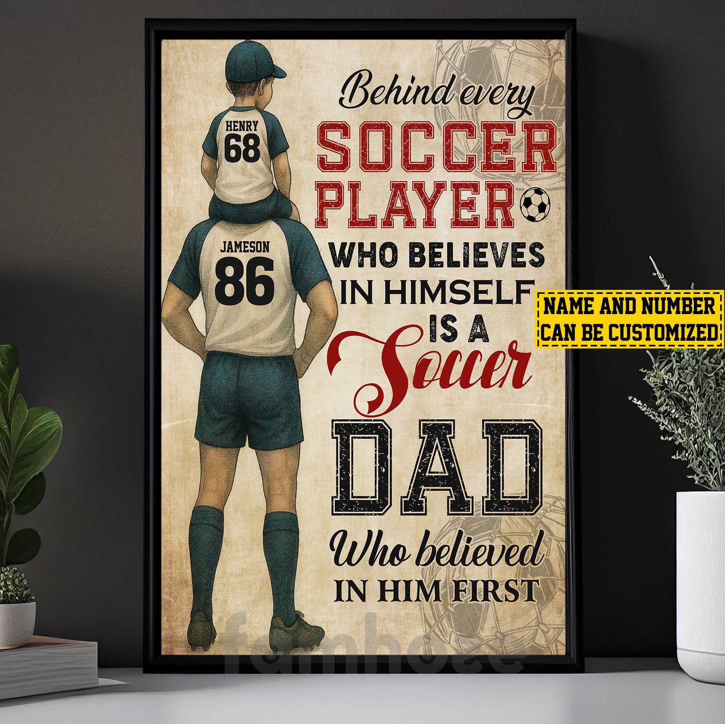 Personalized Soccer Dad Son Canvas Painting, Behind Every Soccer Player, Sports Wall Art Decor, Father's Day Poster Gift For Soccer Lovers, Soccer Players