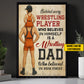 Personalized Wrestling Dad Son Canvas Painting, Behind Every Wrestling Player, Sports Wall Art Decor, Father's Day Poster Gift For Wrestling Lovers