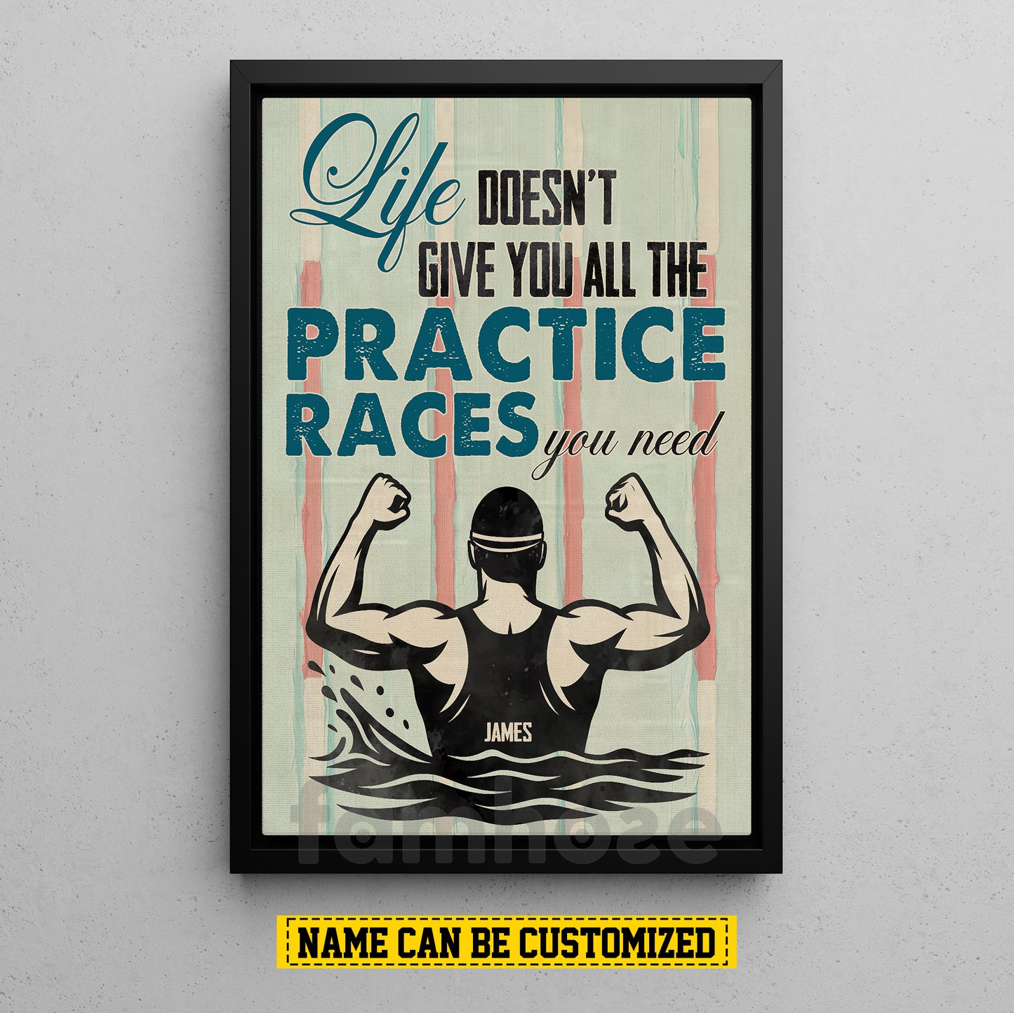 Personalized Swimming Man Canvas Painting, Life Doesn't Give You All The Practice Races You Need Sports Wall Art Decor, Poster Gift For Swimming Lovers