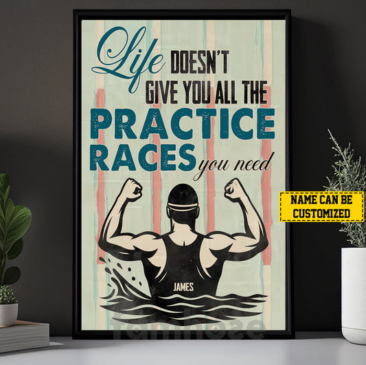 Personalized Swimming Man Canvas Painting, Life Doesn't Give You All The Practice Races You Need Sports Wall Art Decor, Poster Gift For Swimming Lovers