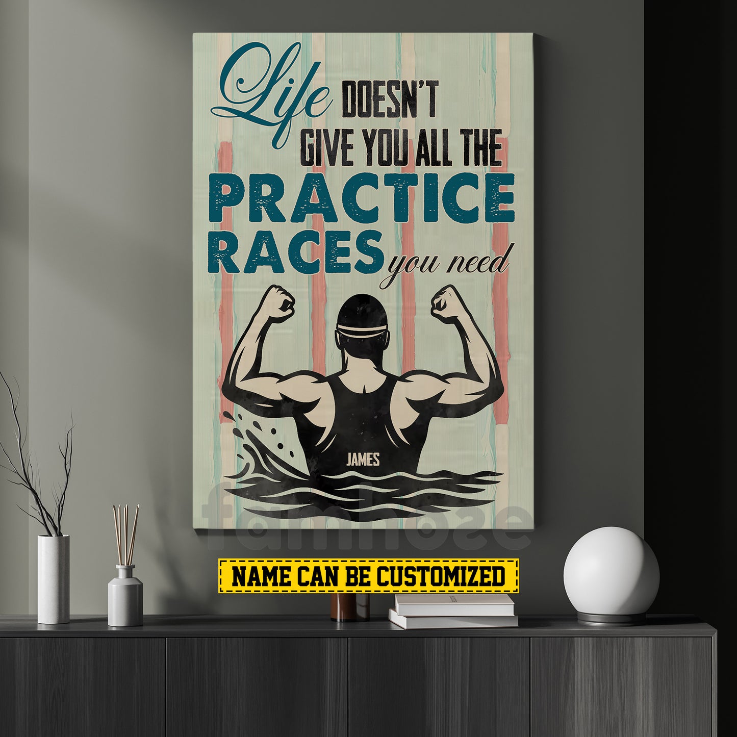 Personalized Swimming Man Canvas Painting, Life Doesn't Give You All The Practice Races You Need Sports Wall Art Decor, Poster Gift For Swimming Lovers