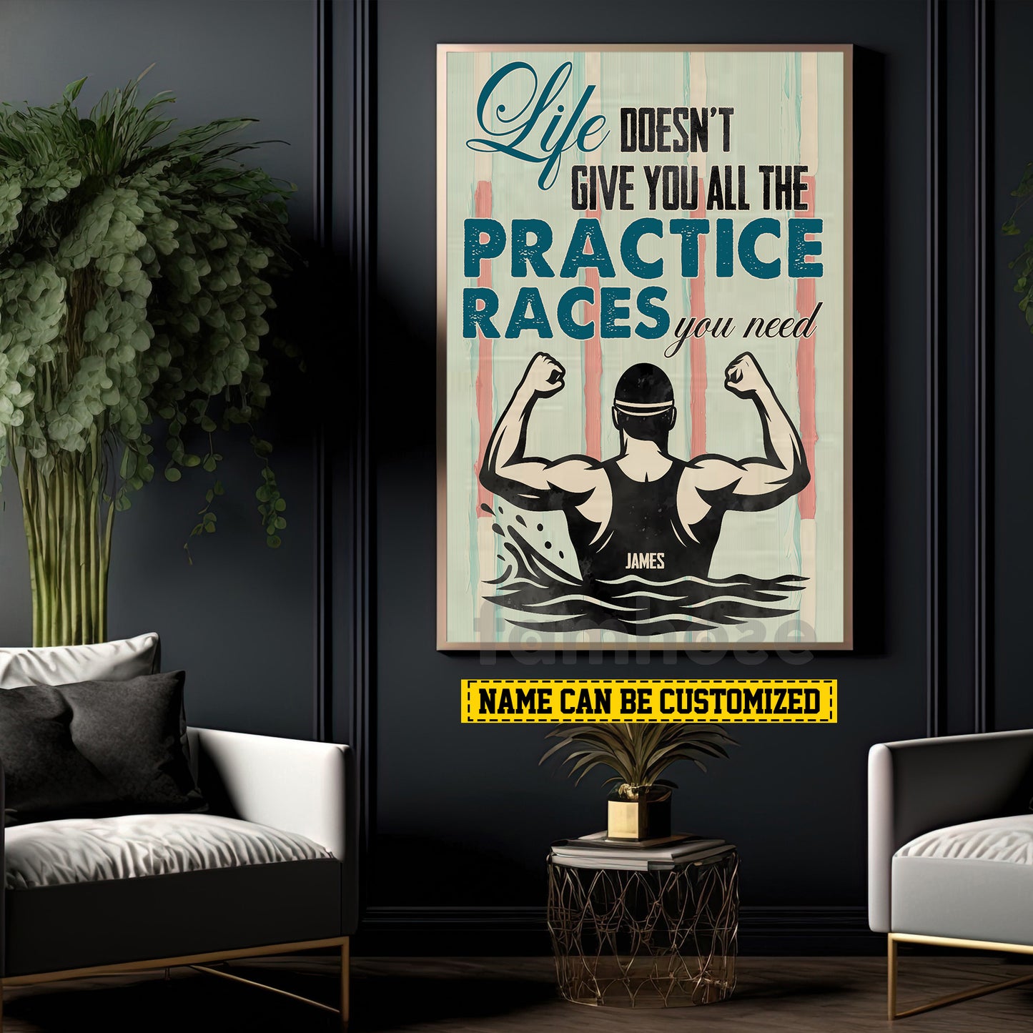 Personalized Swimming Man Canvas Painting, Life Doesn't Give You All The Practice Races You Need Sports Wall Art Decor, Poster Gift For Swimming Lovers