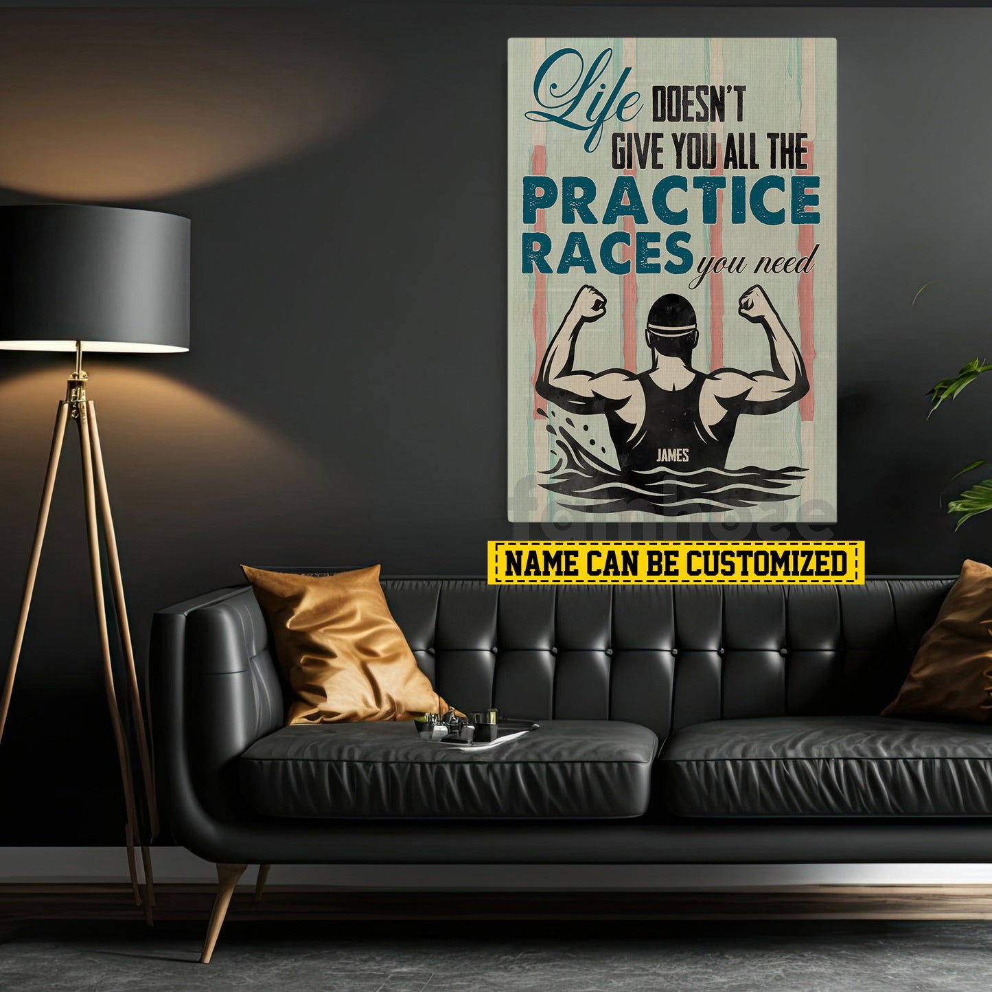 Personalized Swimming Man Canvas Painting, Life Doesn't Give You All The Practice Races You Need Sports Wall Art Decor, Poster Gift For Swimming Lovers