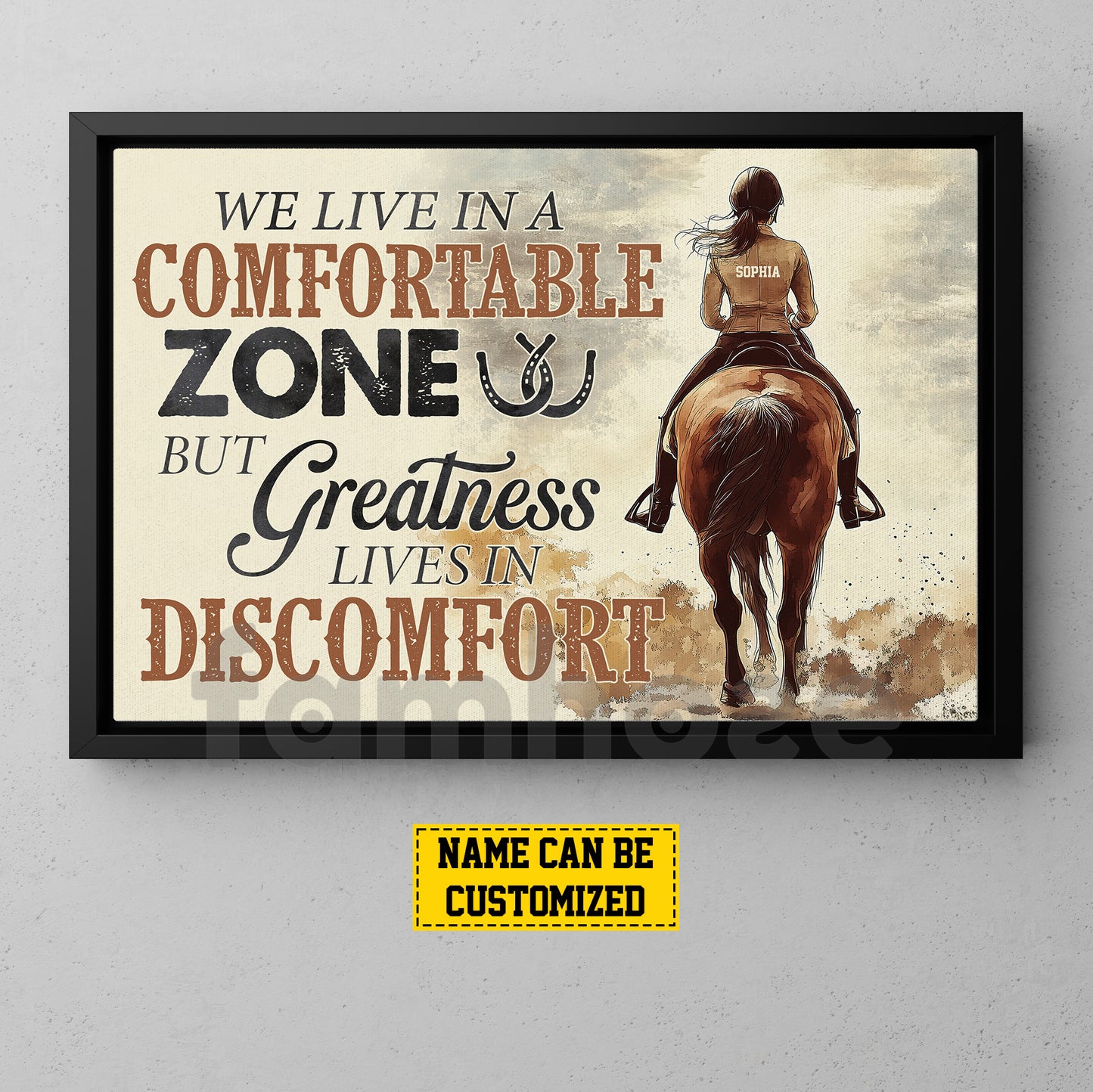 Personalized Horse Girl Riding Canvas Painting, We Live In A Comfortable Zone Wall Art Decor, Poster Gift For Horse Girl Lovers