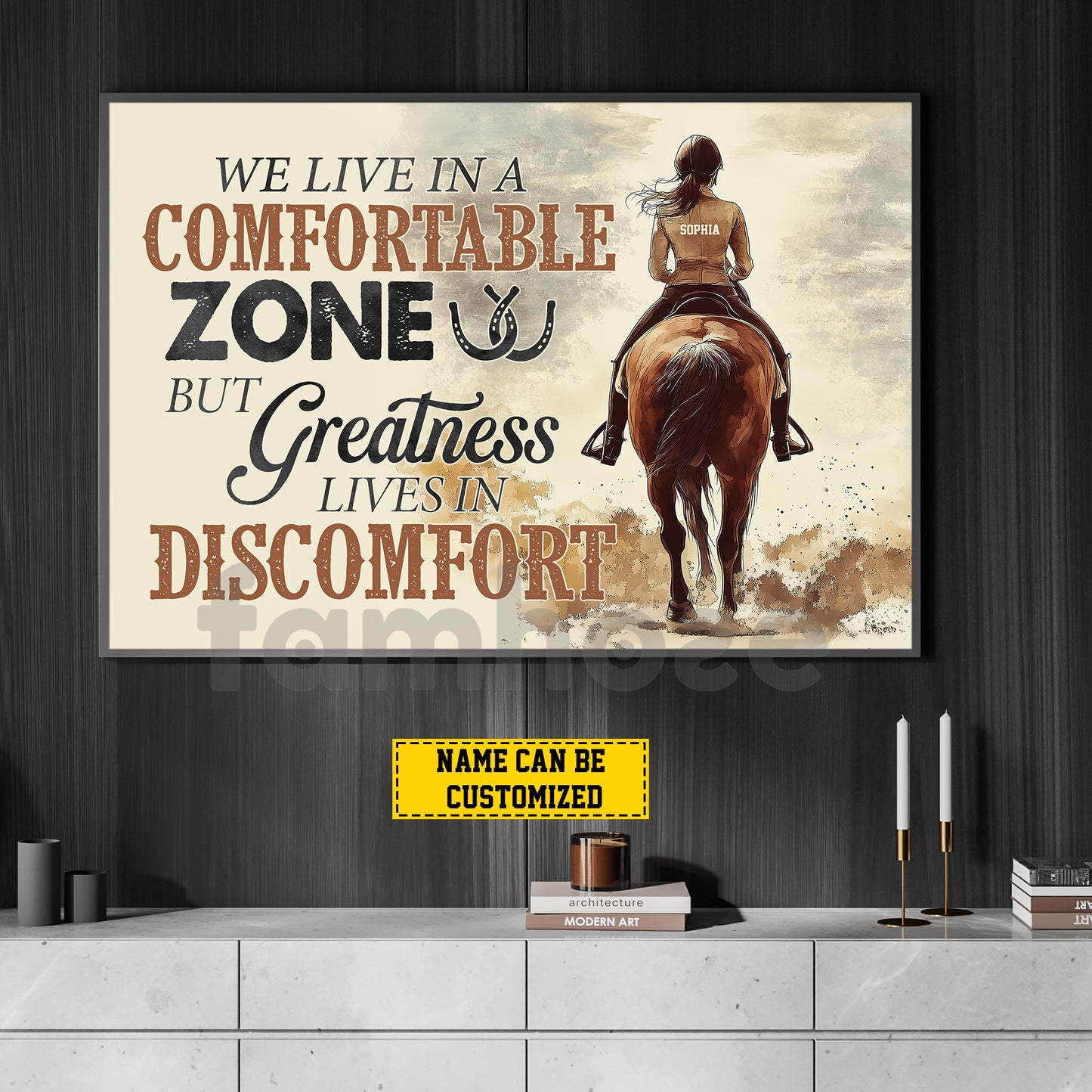 Personalized Horse Girl Riding Canvas Painting, We Live In A Comfortable Zone Wall Art Decor, Poster Gift For Horse Girl Lovers