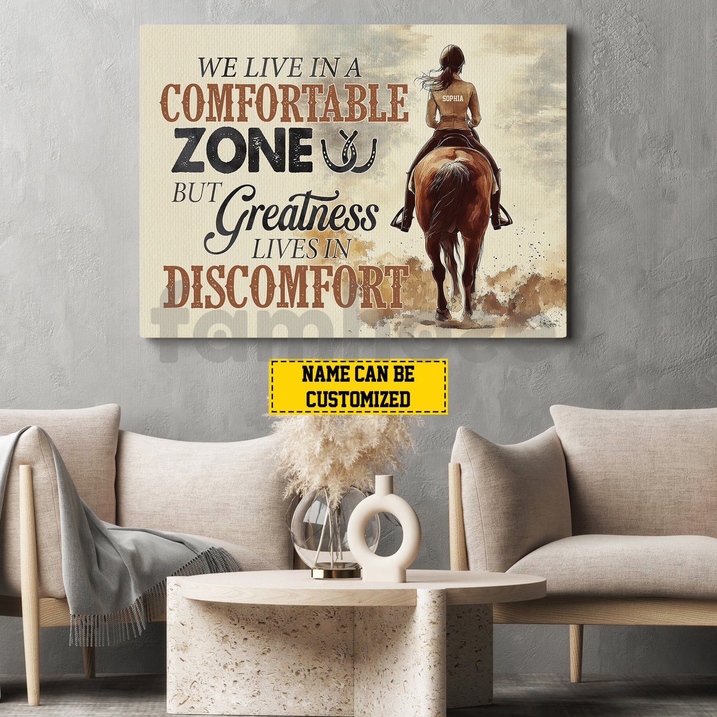 Personalized Horse Girl Riding Canvas Painting, We Live In A Comfortable Zone Wall Art Decor, Poster Gift For Horse Girl Lovers
