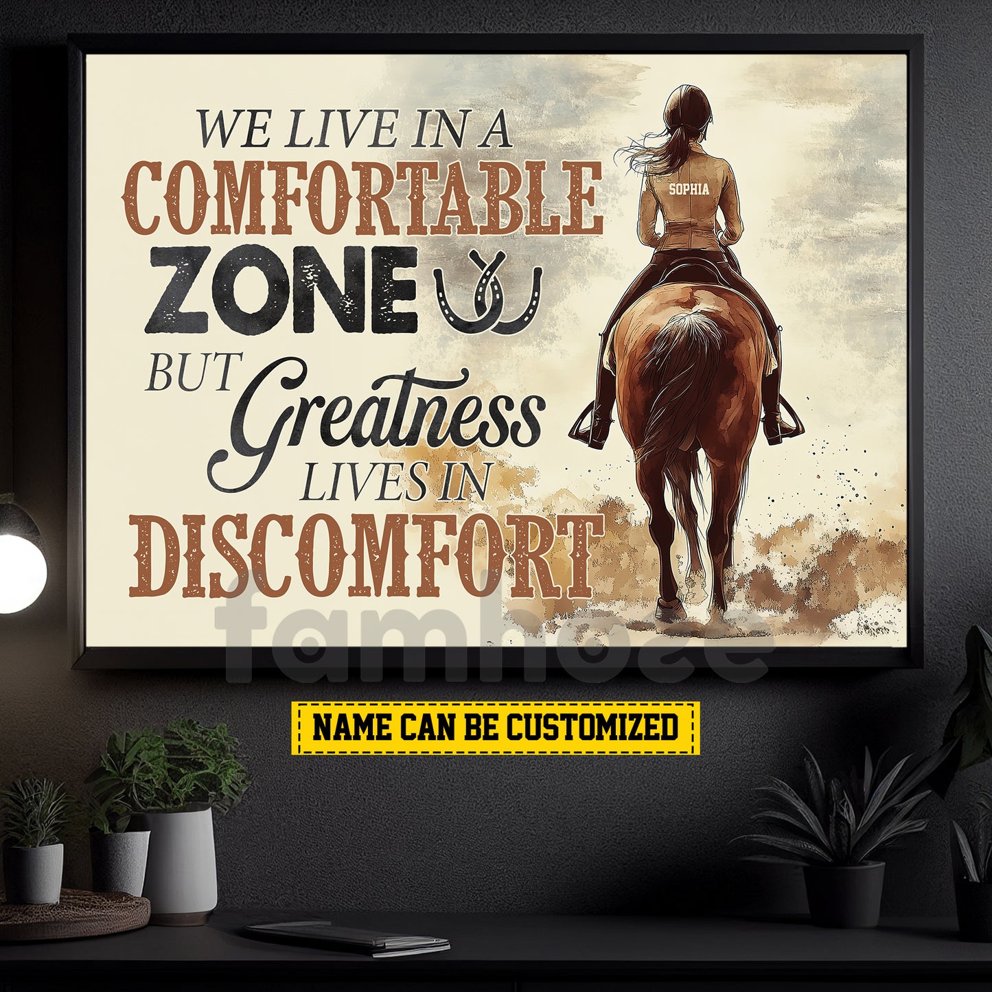 Personalized Horse Girl Riding Canvas Painting, We Live In A Comfortable Zone Wall Art Decor, Poster Gift For Horse Girl Lovers