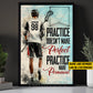 Motivational Personalized Lacrosse Man Canvas Painting, Practice Doesn't Make Perfect Practice Make Permanent Sports Wall Art Decor, Poster Gift For Lacrosse Lovers