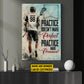 Motivational Personalized Lacrosse Man Canvas Painting, Practice Doesn't Make Perfect Practice Make Permanent Sports Wall Art Decor, Poster Gift For Lacrosse Lovers