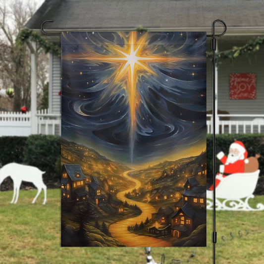 A Christmas Night's Radiance Over The Village, Christmas Garden Flag - House Flag, Christmas Flag Gift For Home Decor