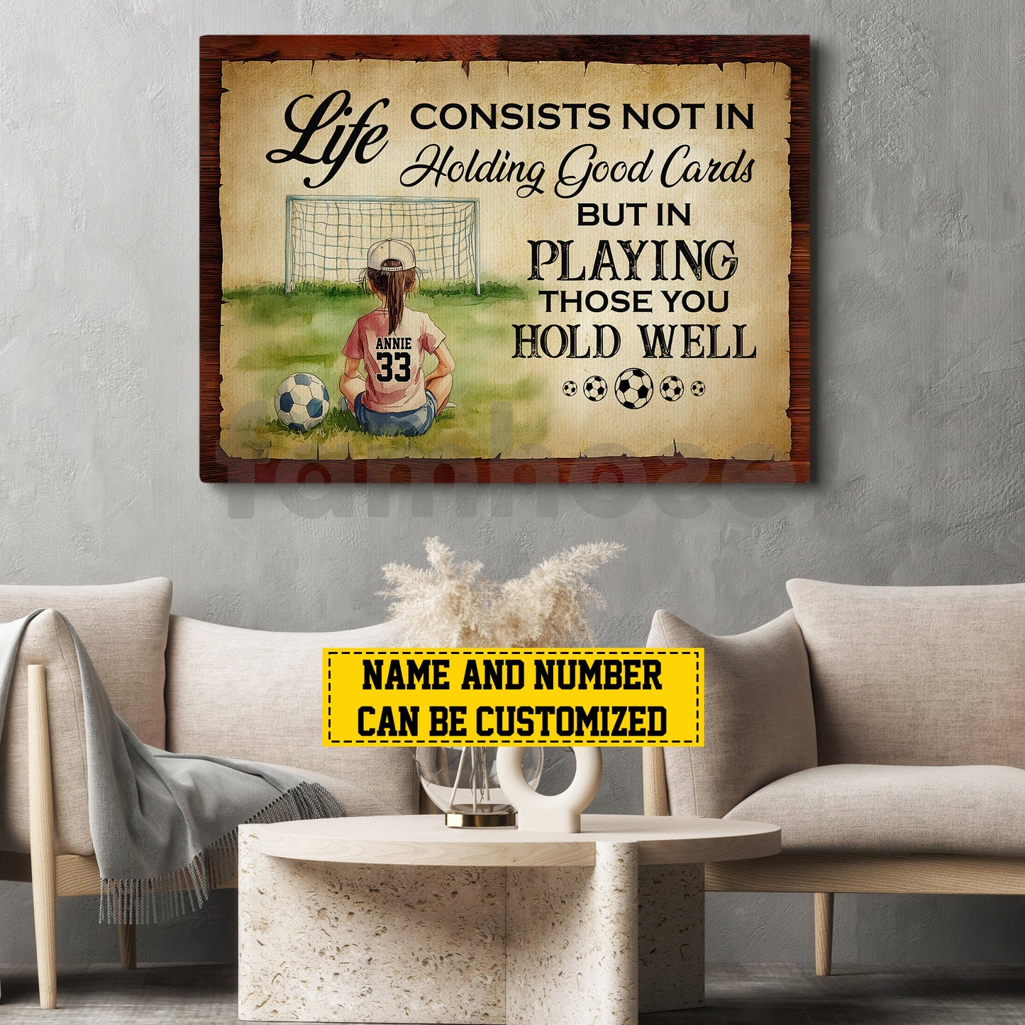 Personalized Soccer Girl Canvas Painting, Life Consists Not In Holding Good Cards Sport Wall Art Decor, Poster Gift For Soccer Lovers
