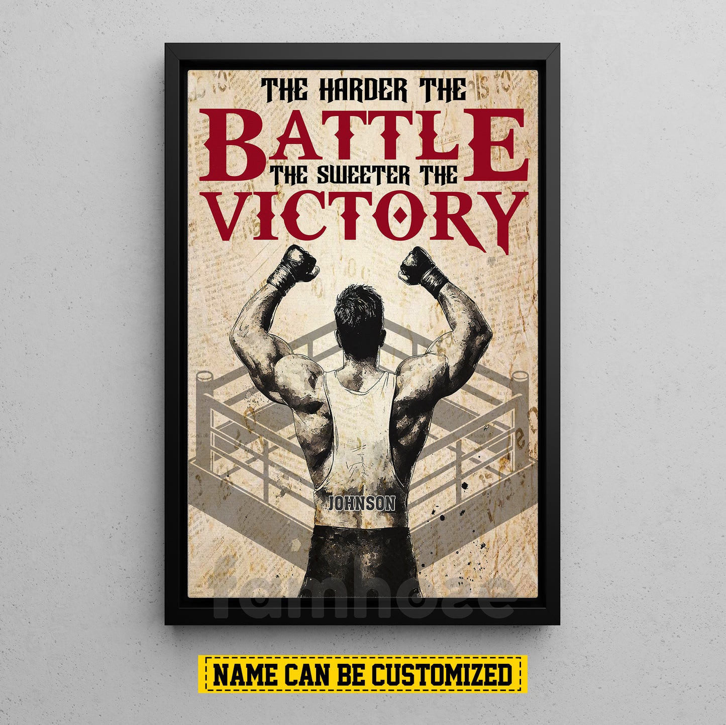 Personalized Wrestling Man Canvas Painting, The Harder The Battle The Sweeter The Victory Sports Wall Art Decor, Poster Gift For Wrestling Lovers