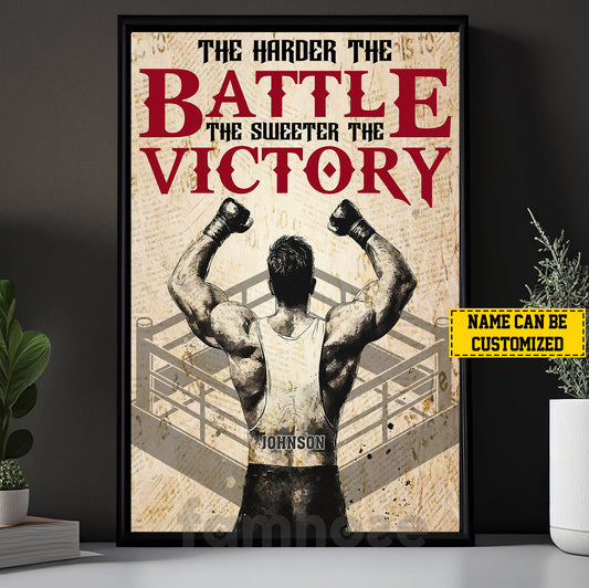 Personalized Wrestling Man Canvas Painting, The Harder The Battle The Sweeter The Victory Sports Wall Art Decor, Poster Gift For Wrestling Lovers