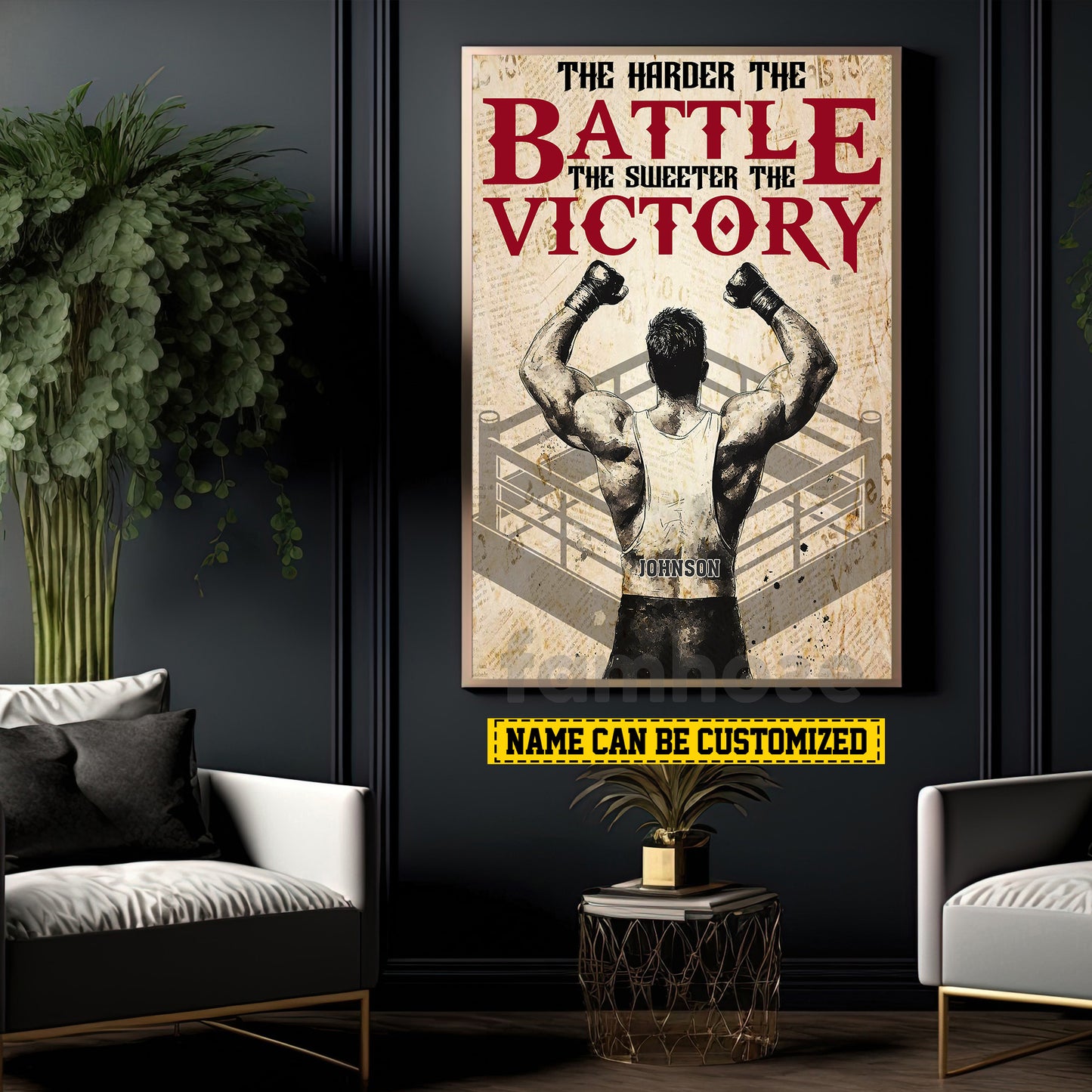 Personalized Wrestling Man Canvas Painting, The Harder The Battle The Sweeter The Victory Sports Wall Art Decor, Poster Gift For Wrestling Lovers