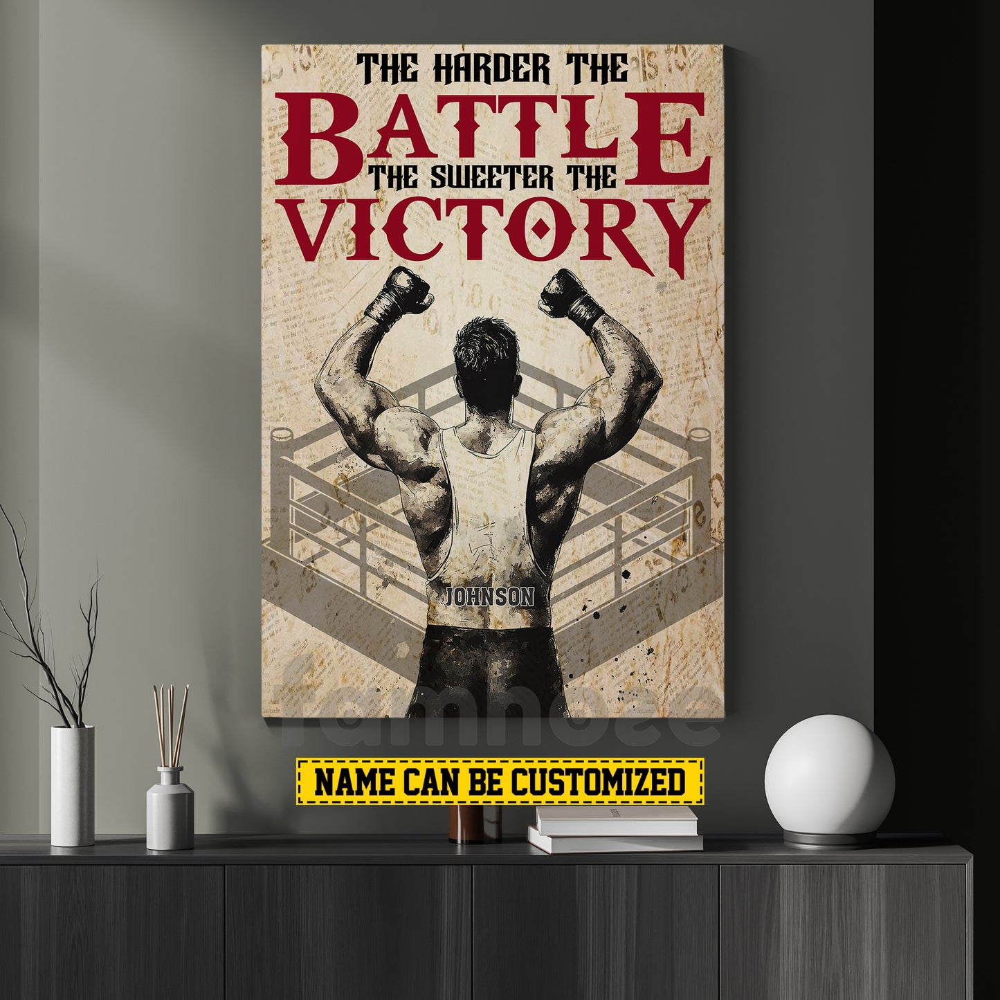 Personalized Wrestling Man Canvas Painting, The Harder The Battle The Sweeter The Victory Sports Wall Art Decor, Poster Gift For Wrestling Lovers