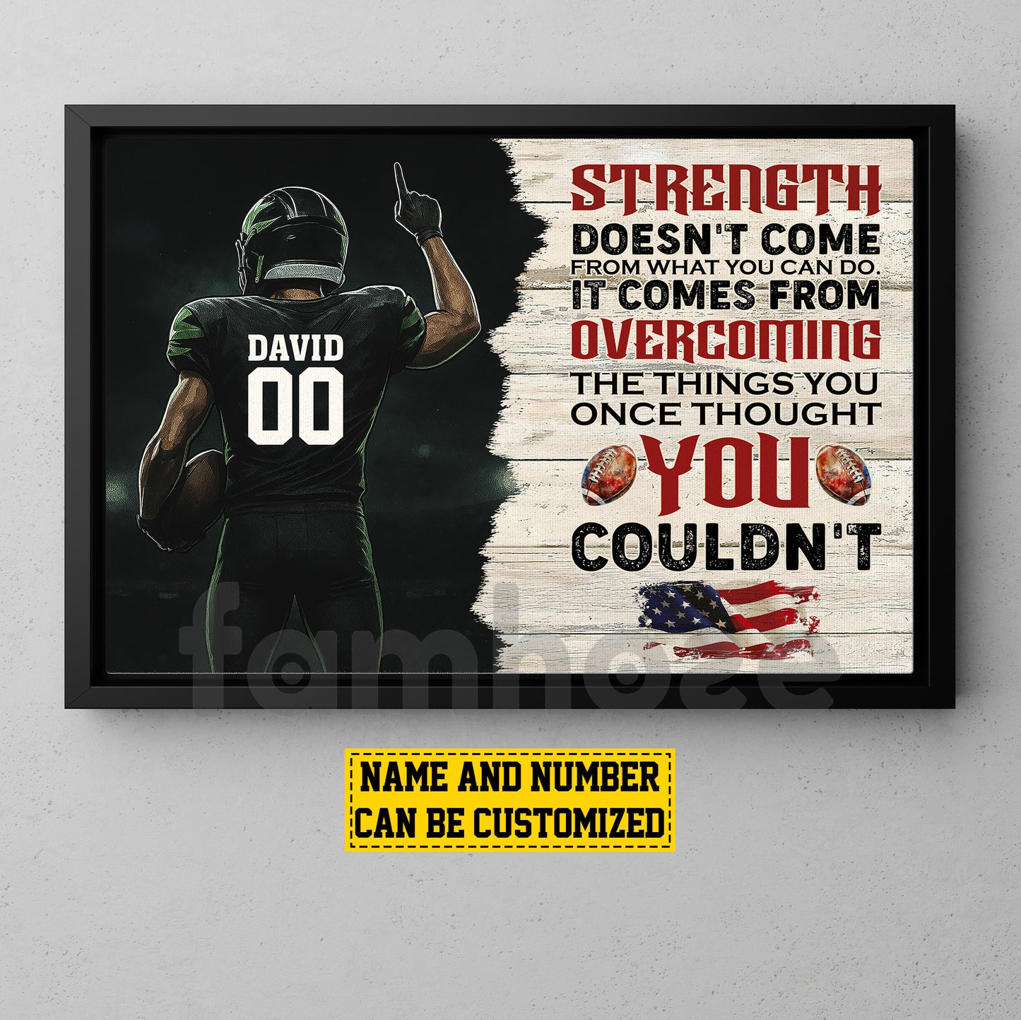 Motivational Personalized Football Man Canvas Painting, Strength Doesn't Come From What You Can Do Sport Wall Art Decor, Poster Gift For Football Lovers